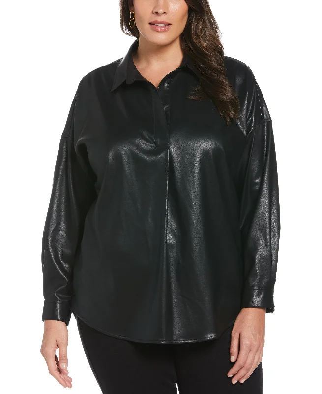 women's tops for those who want to elevate their everyday wear with chic and elegant piecesPlus Size Vegan Leather Popover Top