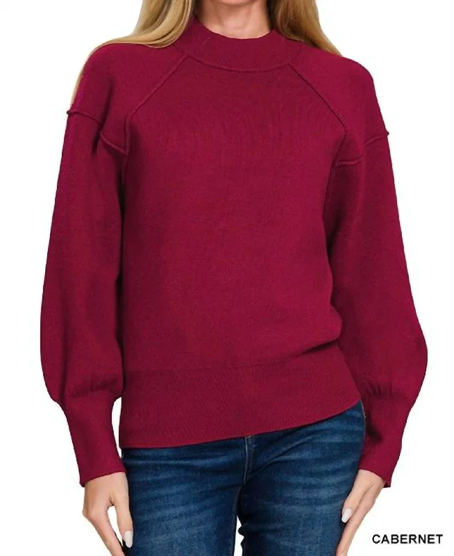 Plus-Size Flannel SweatersElana Mock Neck Exposed Seam Sweater In Cabernet