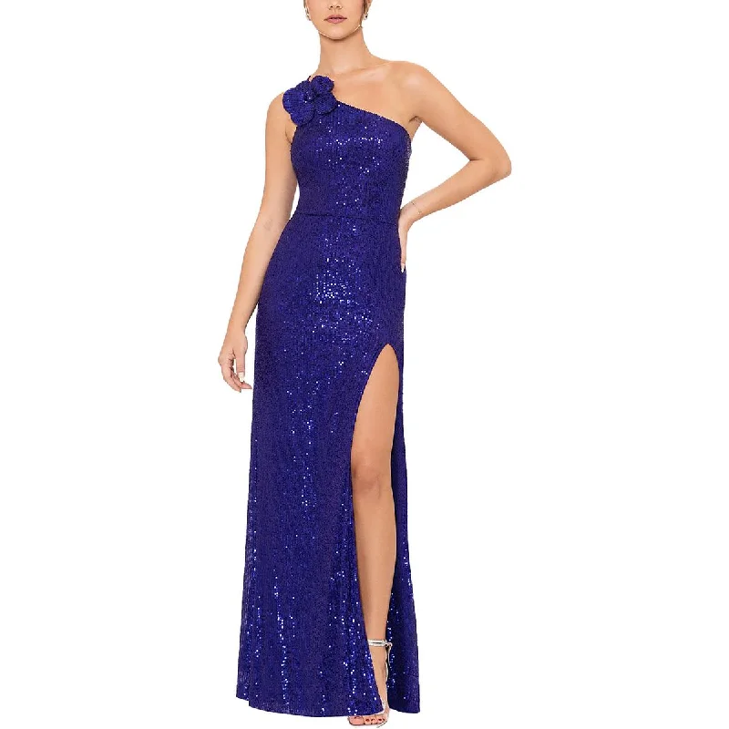 Plus-Size DressBlondie Nites Womens Juniors One Shoulder Sequined Evening Dress