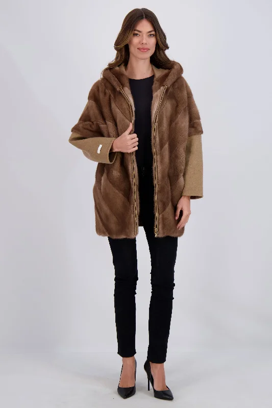 women's coats with embroidered patternsChevron Mink Parka with Cashmere Sleeves