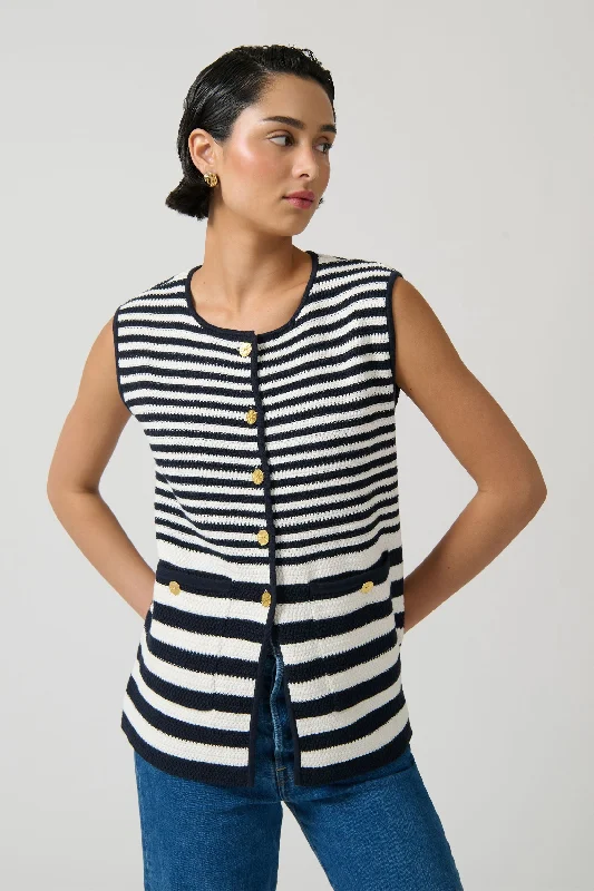 women's coats for travelONTE Helena Gilet Stripe 2 - Navy/White