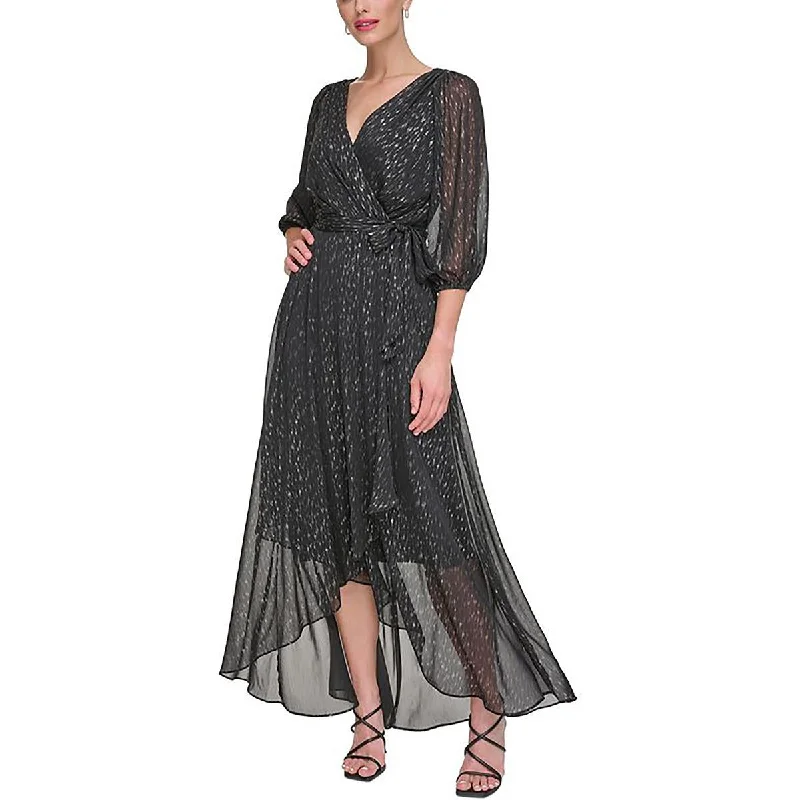 women's satin dressesDKNY Womens Chiffon Metallic Evening Dress