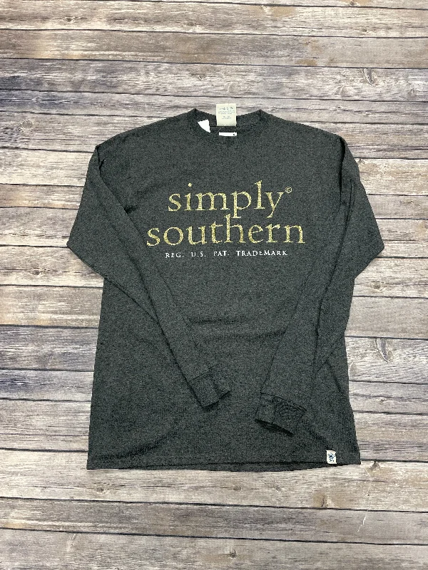 women's tops for black-tie affairsTop Long Sleeve By Simply Southern In Grey