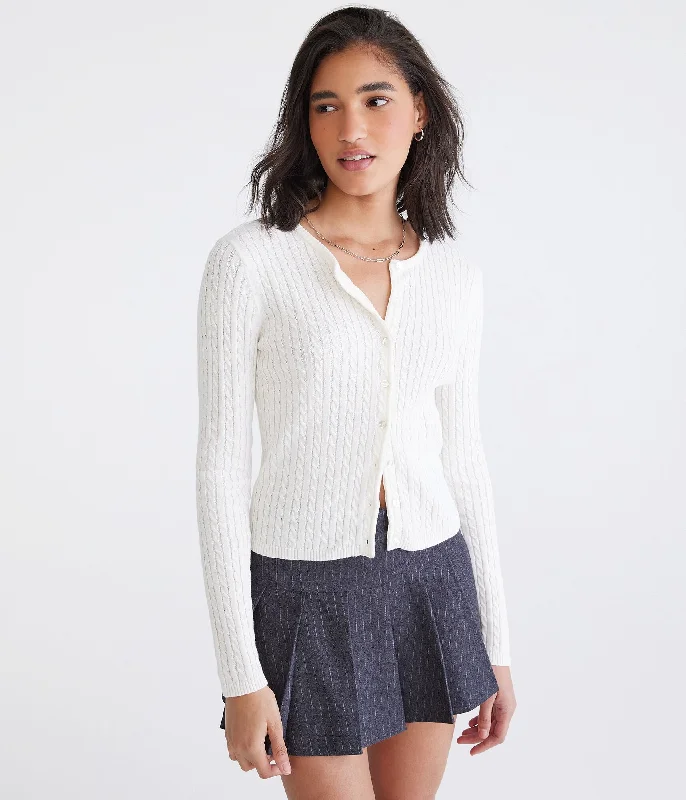 Fitted SweatersAeropostale Cable Knit Buttoned Crew Cardigan