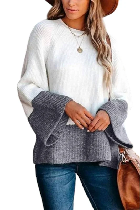 Cashmere Custom Children's SweatersMadelyn Color Block Sweater In Gray/cream