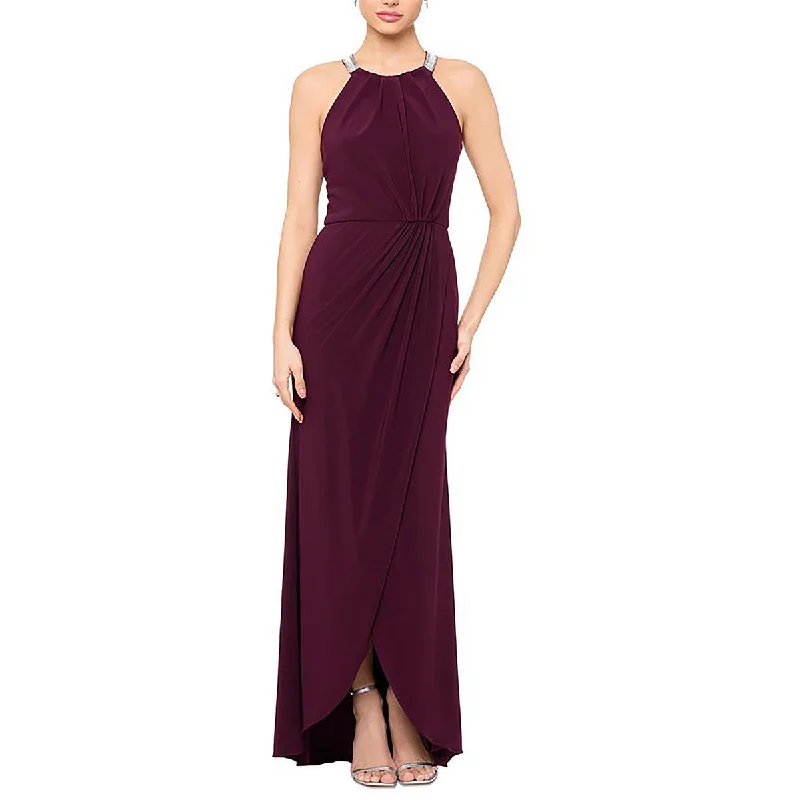 women's petite dressesBetsy & Adam Womens Embellished Halter Evening Dress