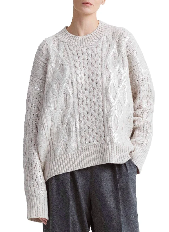 Flannel-Lined SweatersWirth Cable Metallic Sweater In Ivory