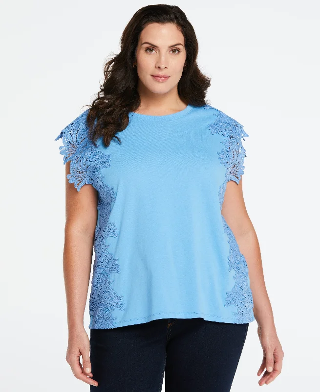 lace women's topsPlus Size Knit Top with Lace Detail