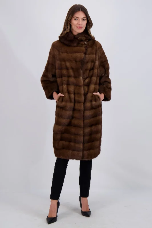 women's coats with geometric patternsMINK SHORT COAT WITH SABLE COLLAR