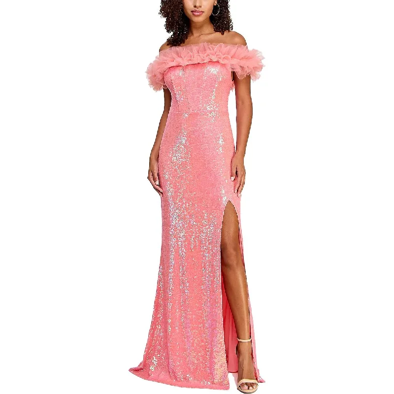 Elegant DressPear Culture Womens Juniors Sequin Off-The-Shoulder Evening Dress