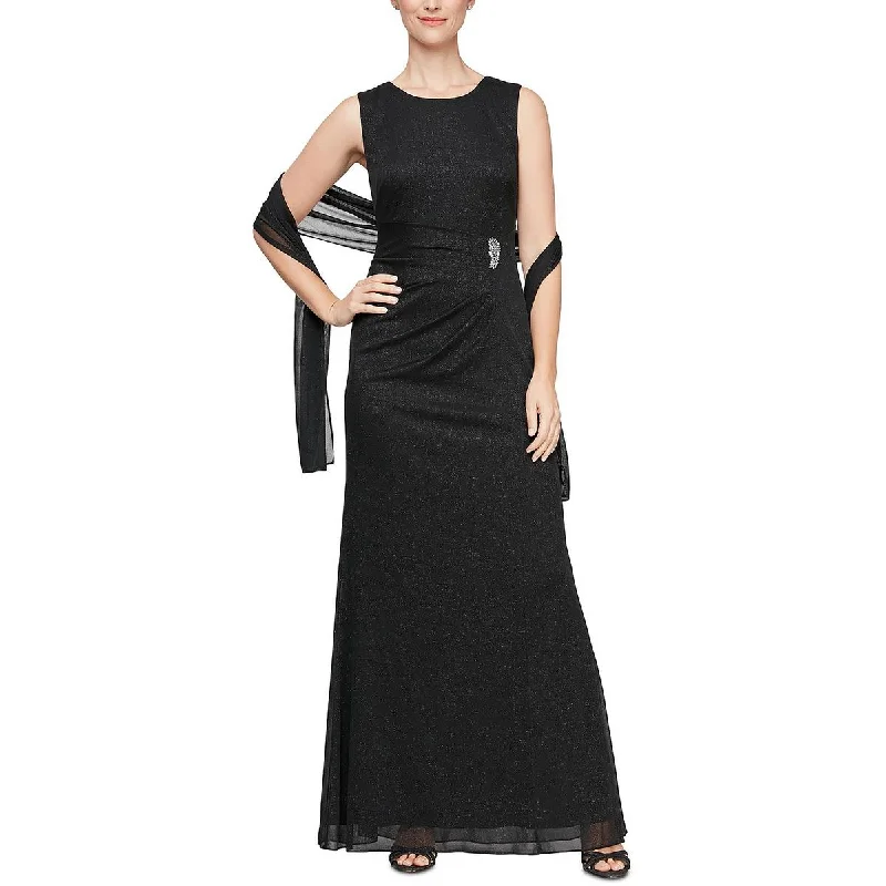 Leather DressSLNY Womens Glitter 2-PC Shawl Evening Dress