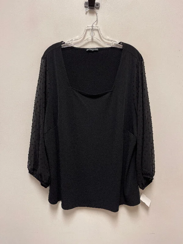 women's tops in solid colorsTop Long Sleeve By Adrianna Papell In Black, Size: 2x