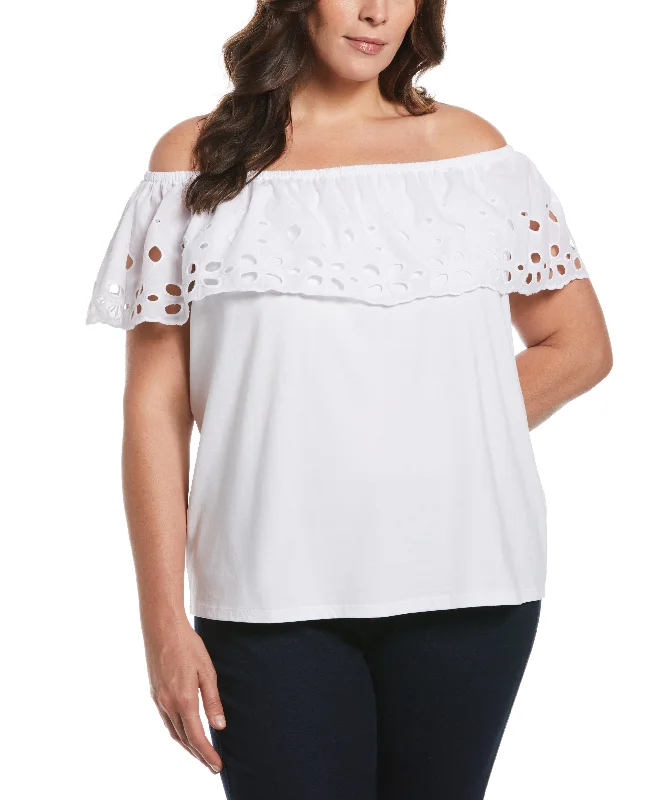 women's stylish topsPlus Size Off the Shoulder Mixed Media Top