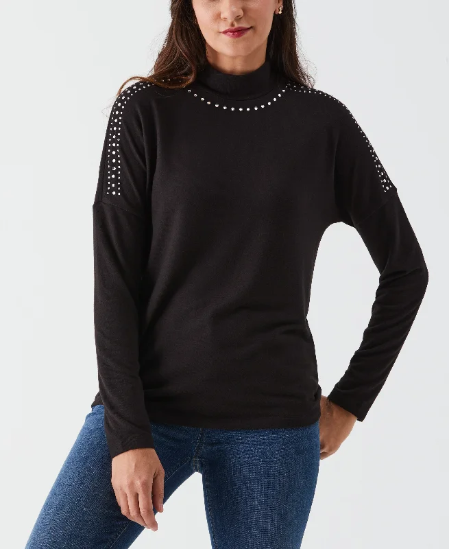 women's tops for those who want to add a touch of elegance and sophistication to their everyday wearPetite Embellished Mock Neck Top