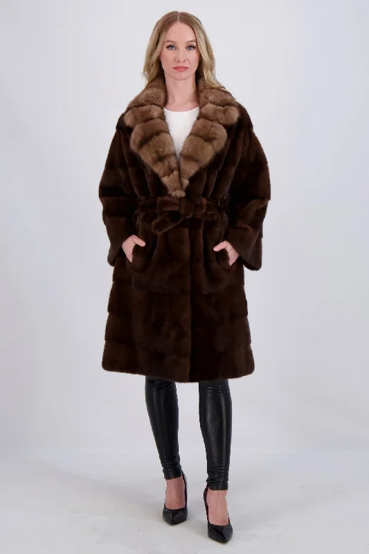 women's duffle coatsMINK JACKET WITH SABLE COLLAR, MINK BELT