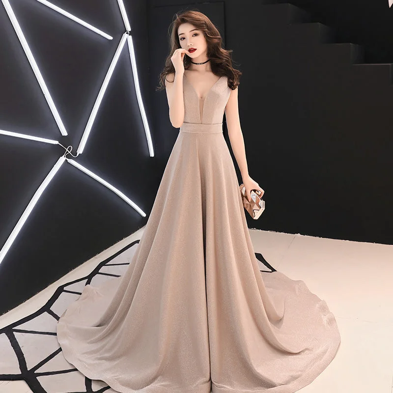 Bow-Tie DressSimple v neck long prom dress, simple evening dress  7907