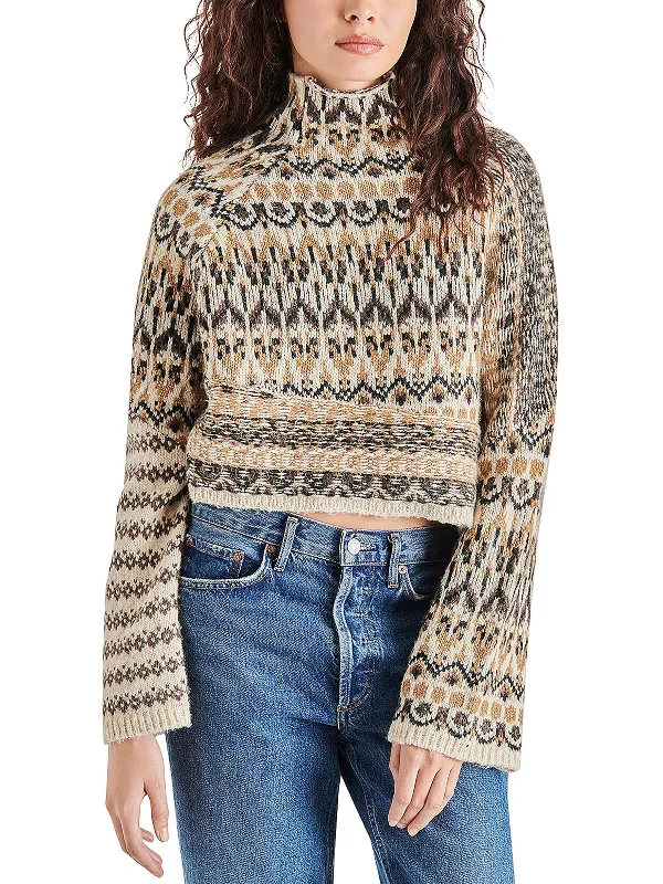 Vintage Flannel SweatersIndie Womens Wool Blend Fair Isle Mock Turtleneck Sweater