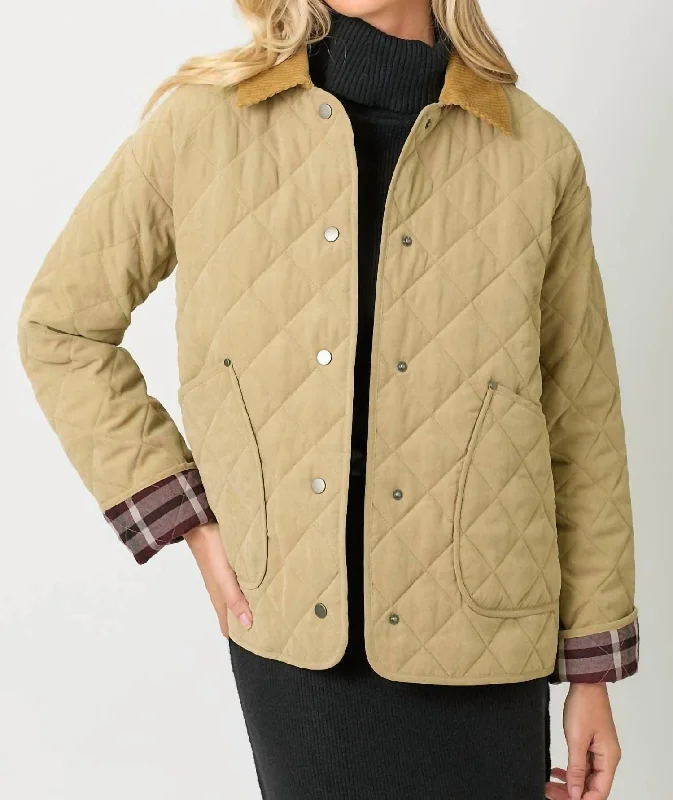 women's coats with cropped lengthsContrast Quilted Jacket In Latte