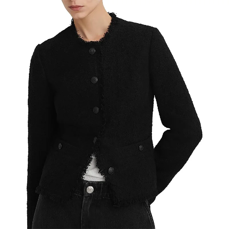 women's coats with asymmetrical hemsWomens Wool Frayed Hem Soft Shell Jacket