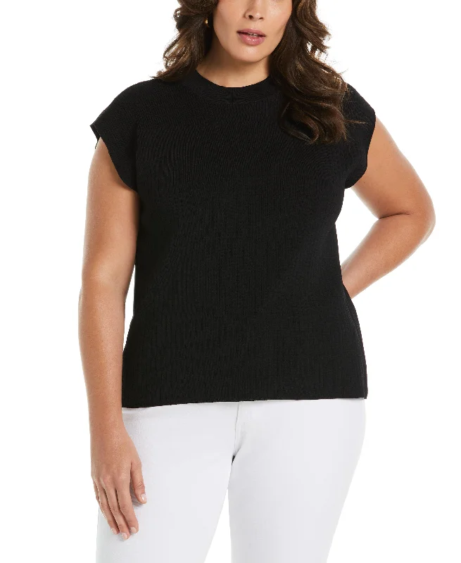 women's tops with beading accentsPlus Size Mixed Rib Mock Neck Sweater