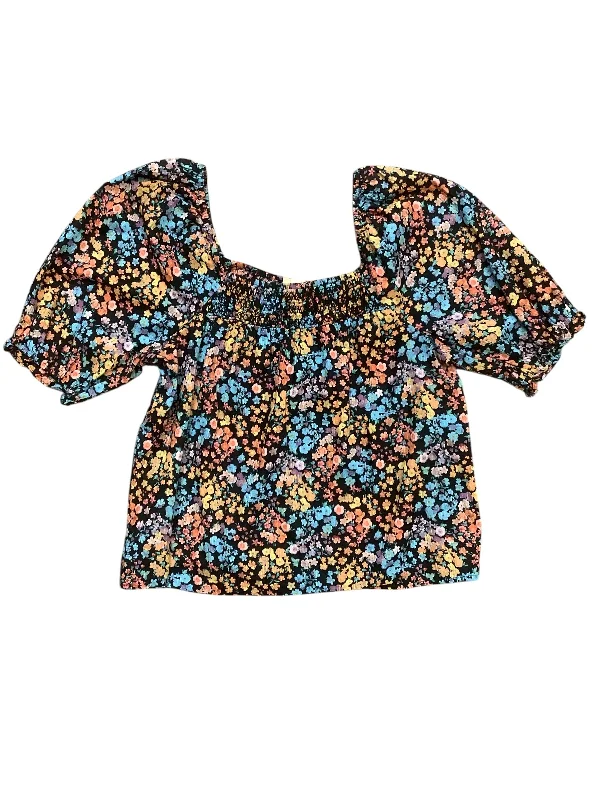 women's tops with asymmetrical designsTop Short Sleeve Basic By Ana In Black Floral, Size: Xs