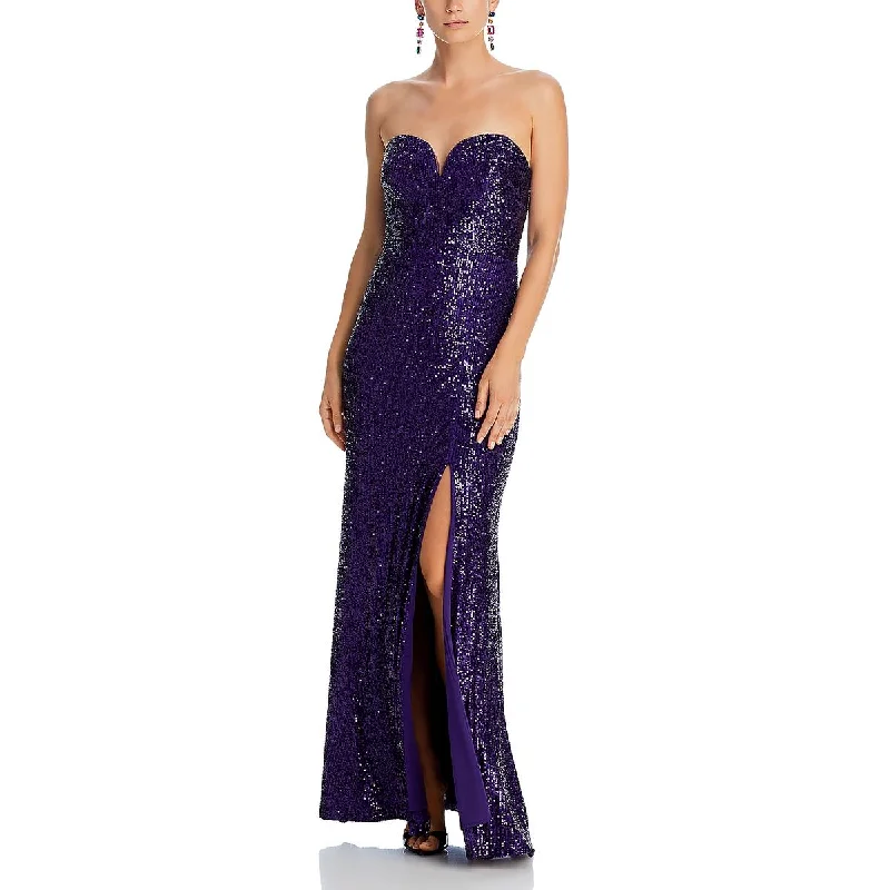 women's cotton dressesAqua Womens Sequined Strapless Evening Dress