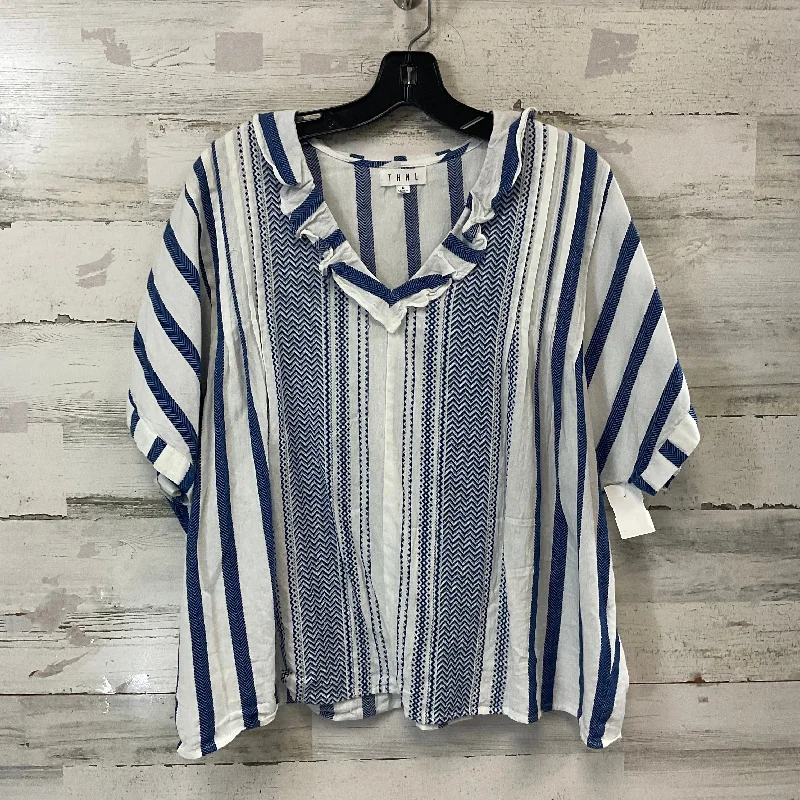 women's tops for those who want to wear versatile pieces that can be dressed up or downTop Short Sleeve By Thml In Blue & White, Size: M