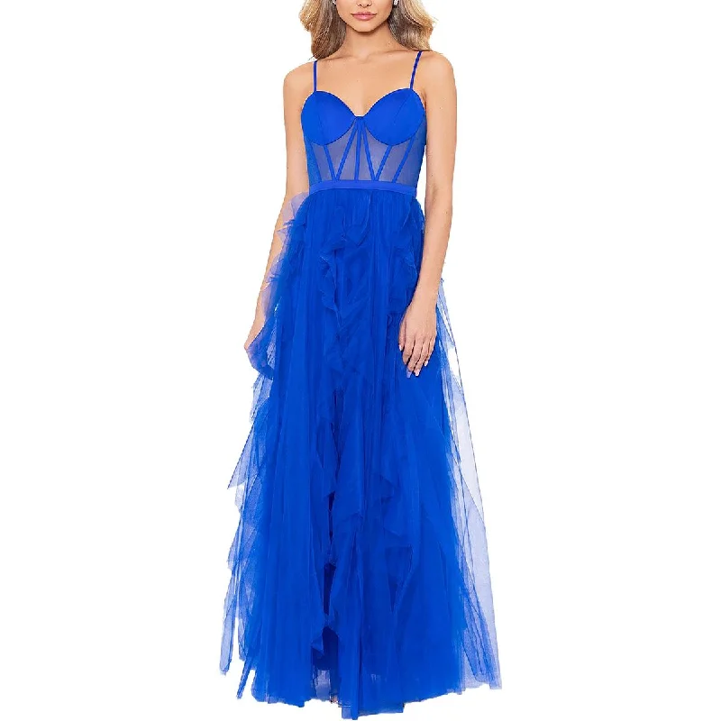 Crepe DressBlondie Nites Womens Juniors Ruffled Illusion Evening Dress