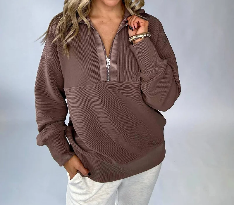 Plus-Size Pullover Chunky SweatersLismore Half Zip Sweater Top In Deep Taupe