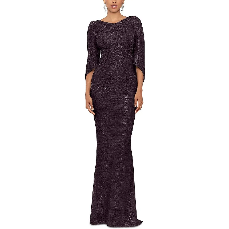 Short-Sleeve DressBetsy & Adam Womens Metallic Cape Sleeve Evening Dress