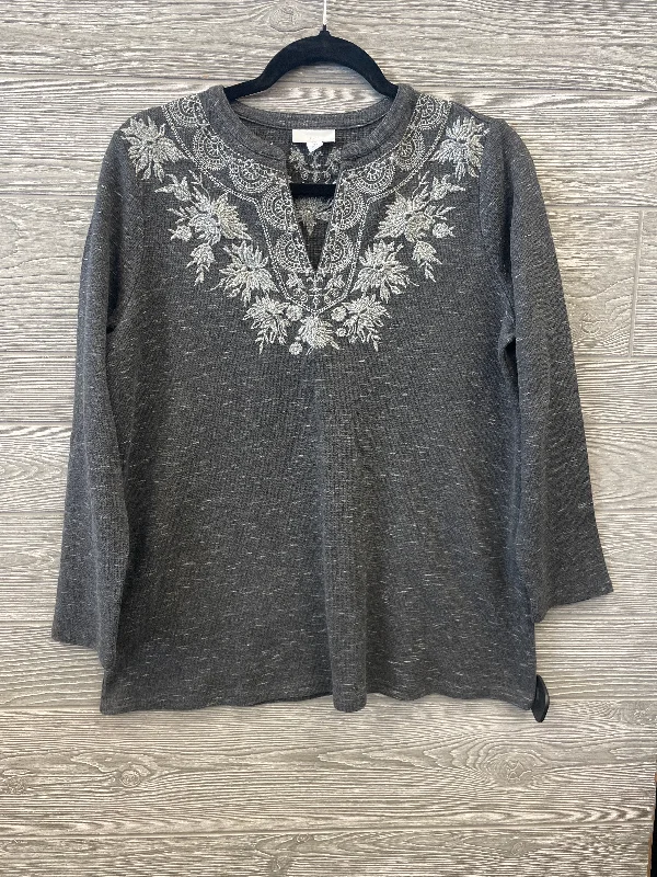 women's tops with cold-shoulder cuts and lace detailingTop Long Sleeve By J. Jill In Grey, Size: Mp