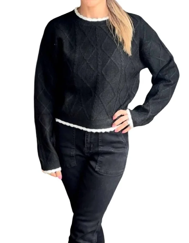 Trendy SweatersCable Knit Cropped Sweater In Black