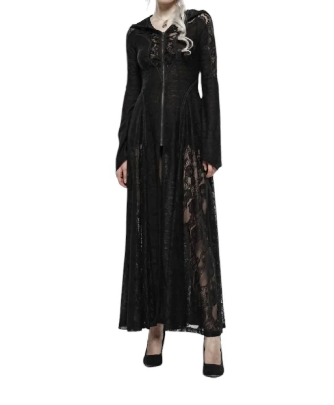 women's coats for special occasions and everyday eleganceDarkmoon Cage Yarn Long Coat In Black