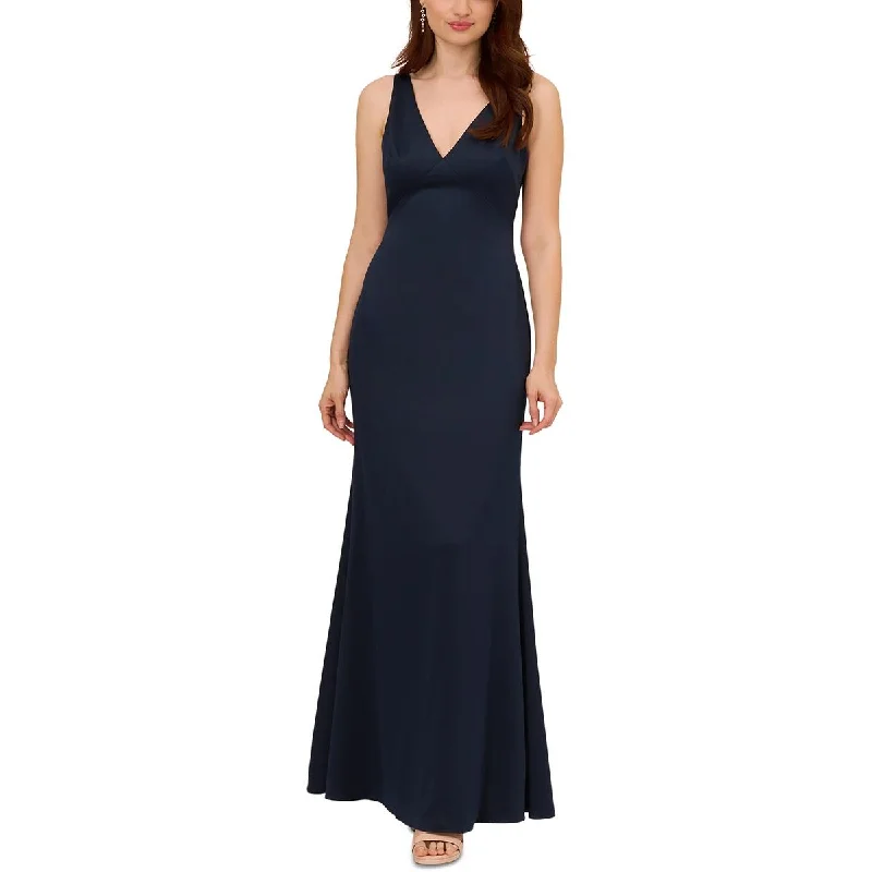 Zipper DressAdrianna Papell Womens Satin Crepe V-Neck Evening Dress