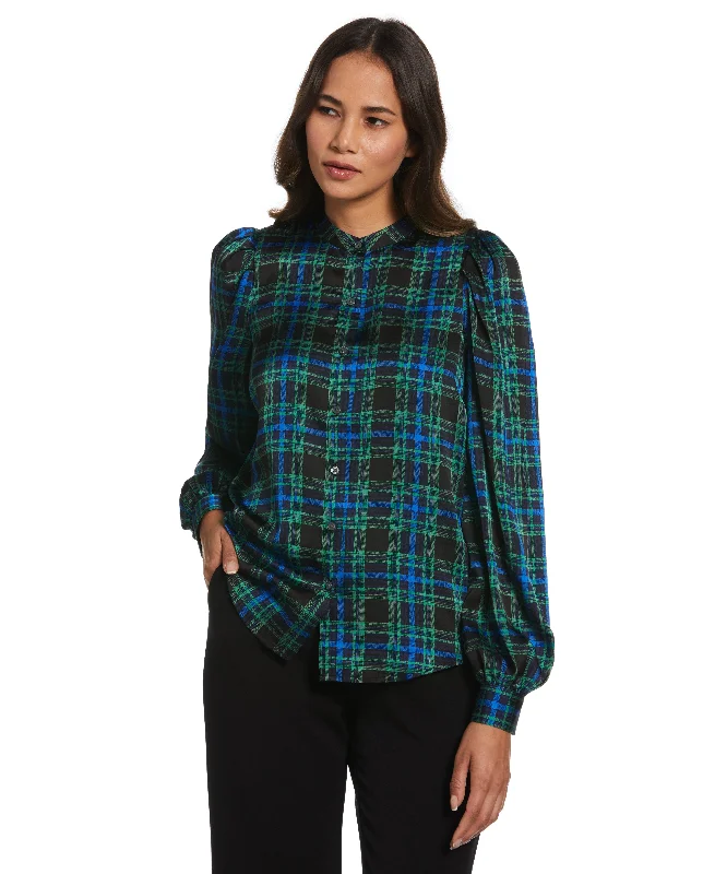 women's tops for those who want to create outfits that are both trendy and timelessPetite Plaid Print Blouse