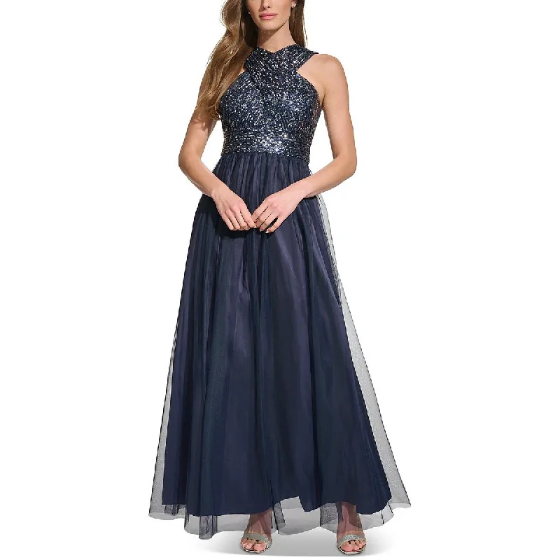 Petite DressEliza J Womens Sequined Tulle Evening Dress