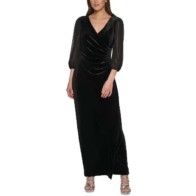 women's bell-sleeved dressesDKNY Womens Velvet Chiffon Sleeve Evening Dress