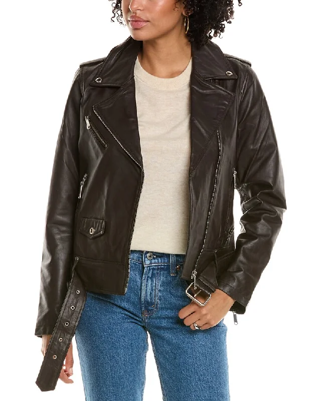 women's coats for glamorous eveningsSam Edelman Belted Leather Moto Jacket