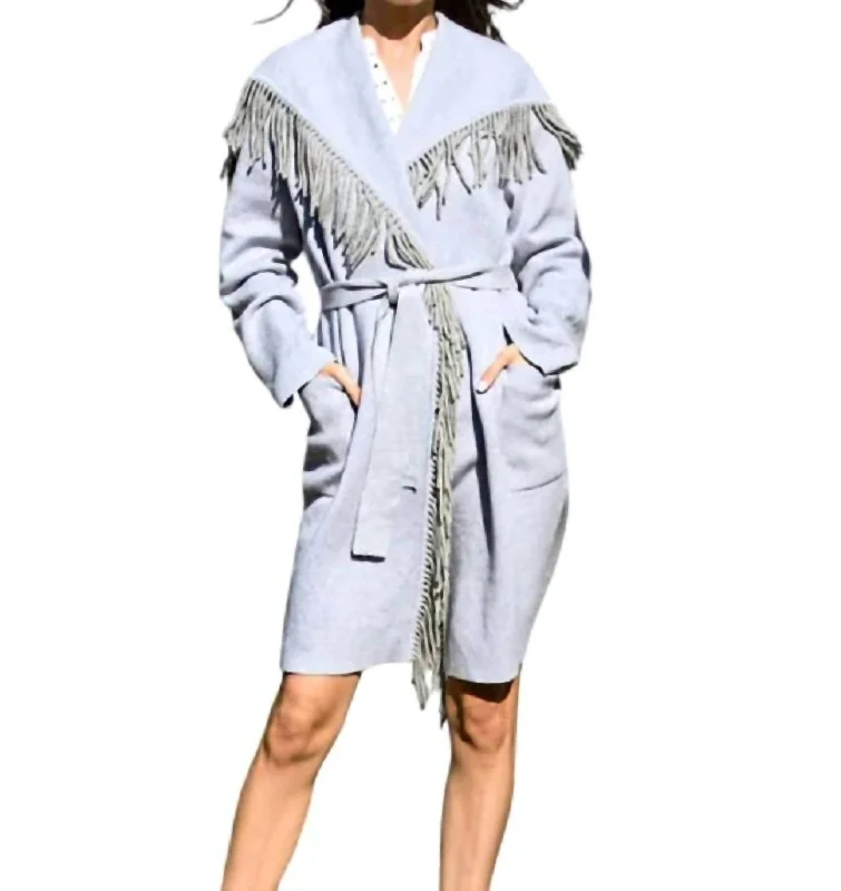 affordable women's coatsMax Long Jacket With Fringe Collar In Grey