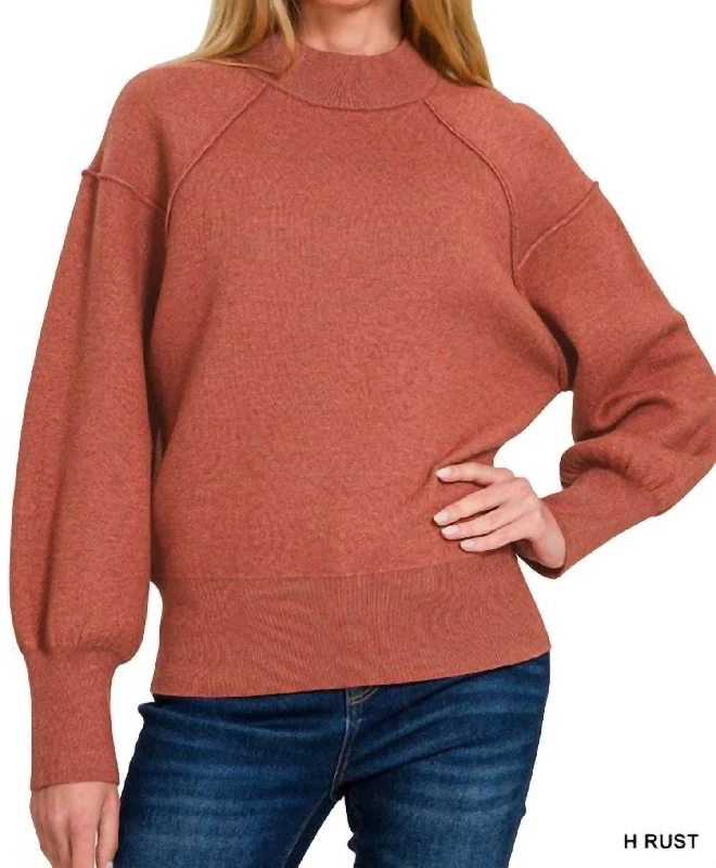 Cozy SweatersElana Mock Neck Exposed Seam Sweater In Rust