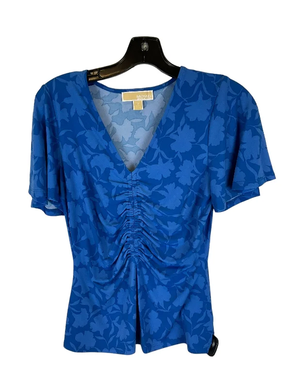 women's tops with cold-shoulder cuts and lace detailingTop Short Sleeve Designer By Michael By Michael Kors In Blue, Size: M