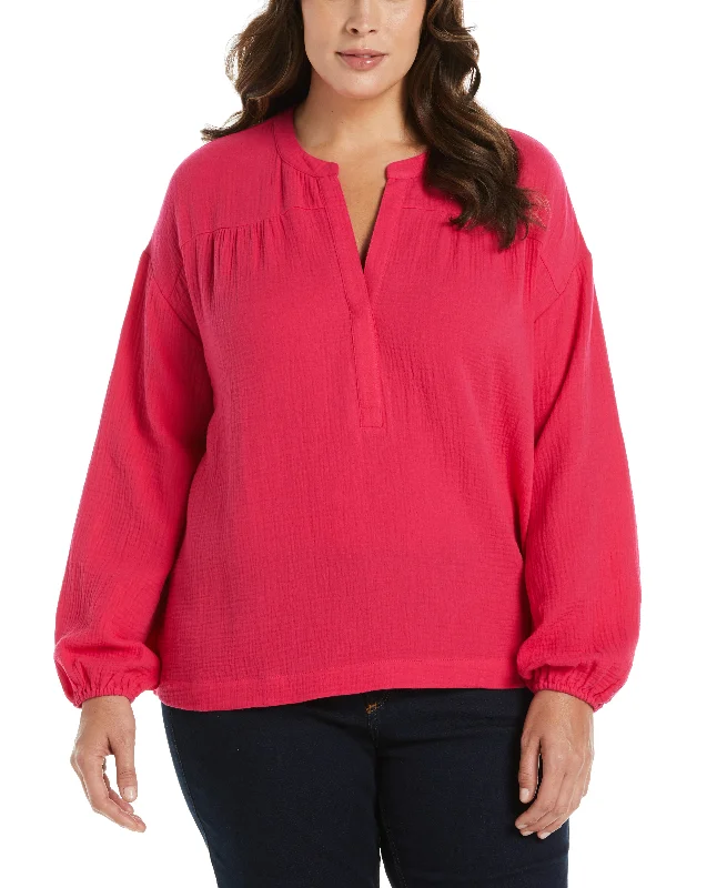 women's tops for those who want to wear pieces that are both comfortable and stylishPlus Size Solid Gauze Top