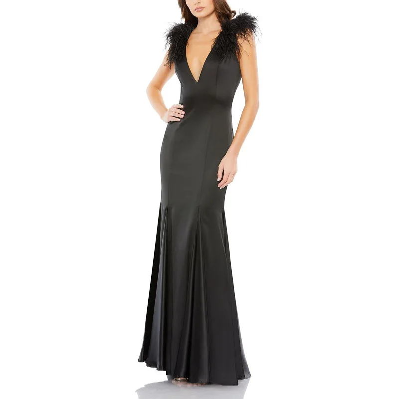 women's cold-shoulder dressesMac Duggal Womens Satin Feathers Evening Dress