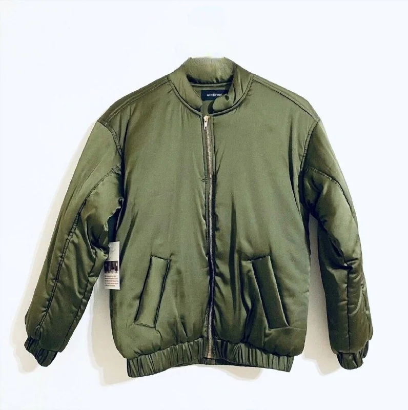 classic women's coatsWomen's Simple Bomber Puffer Jacket In Green