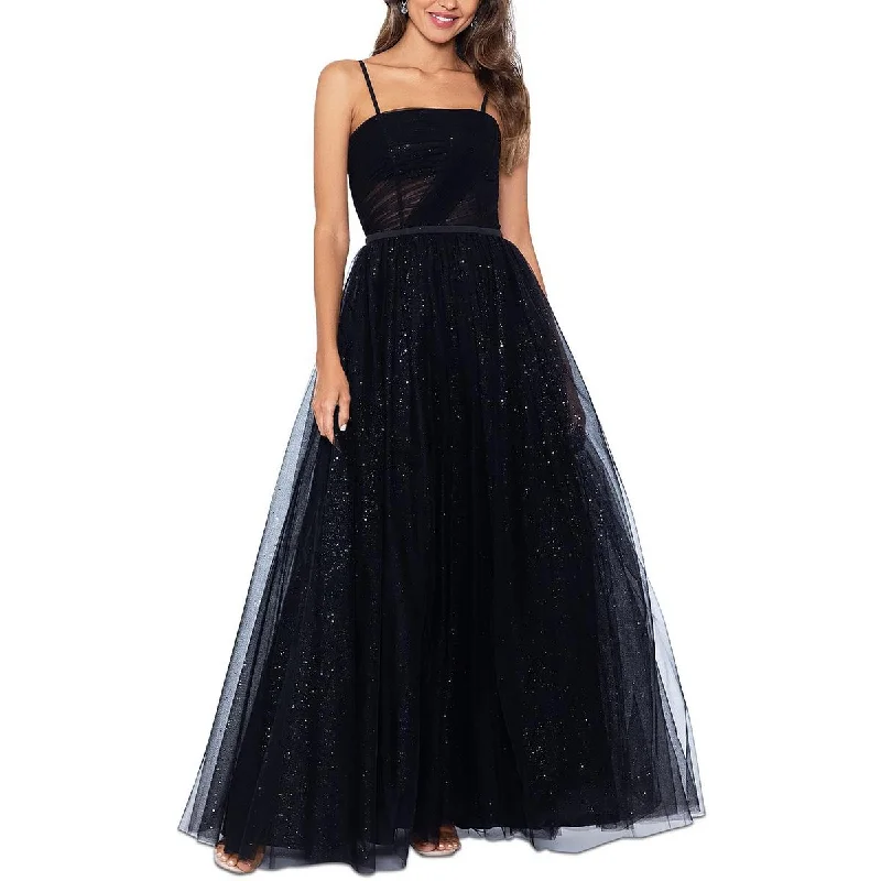 women's flowy dressesBetsy & Adam Womens Glitter Pleated Evening Dress