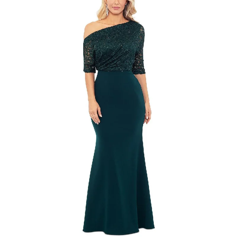 Cut-Out DressB&A by Betsy and Adam Womens Lace Sequined Evening Dress