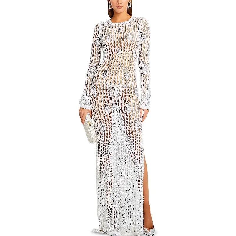 women's evening dressesRetrofete Womens Cherri Crochet Sequined Evening Dress