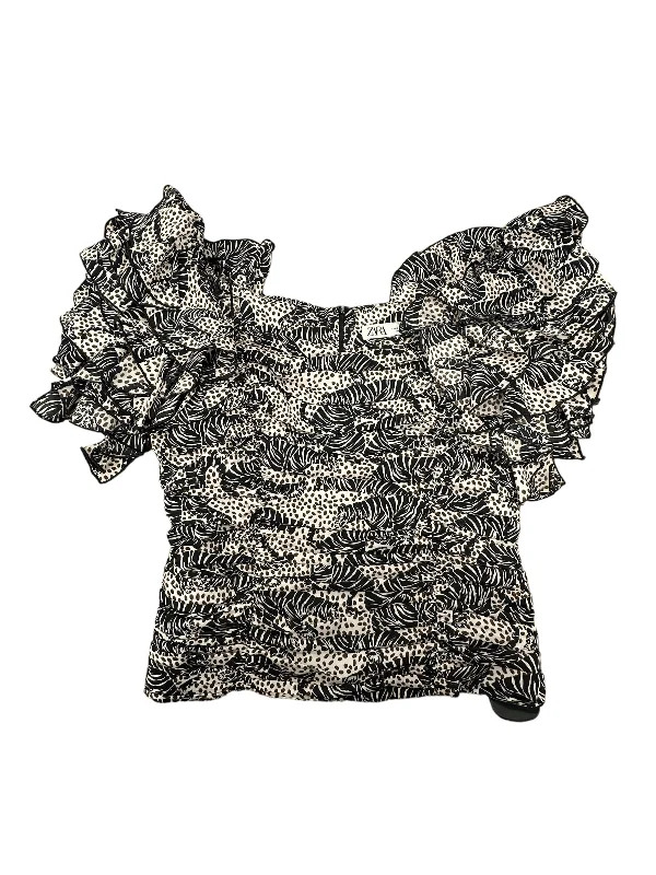 women's tops with ruffled hemsTop Short Sleeve By Zara In Animal Print, Size: S