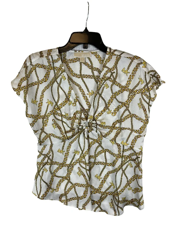 women's tops for smart casual looksTop Short Sleeve Designer By Michael By Michael Kors In Gold & White, Size: M