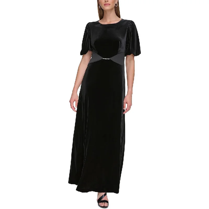 Statement DressDKNY Womens Velvet Puff Sleeve Evening Dress